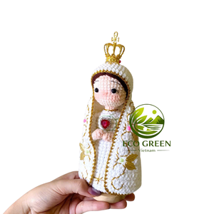 Muñeca de la Virgen María Hecha a Mano con Ganchillo, Figura Religiosa Católica con Rosario y Corona, Decoración Cristiana para Regalo - Product Image 1