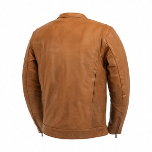 Blouson de moto en cuir marron de haute qualité pour homme, manches longues, respirant, coupe-vent, hiver, logo personnalisable sur le devant - Product Image 3