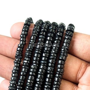 Cuentas Heishi de ónix negro natural, cuentas lisas de ónix negro de 6 mm, cuentas planas de ónix negro, cuentas de piedras preciosas negras para la fabricación de joyas - Product Image 3