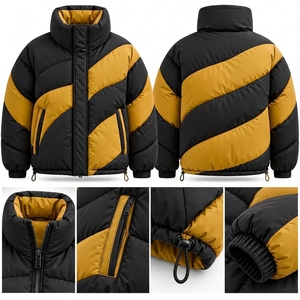 Men's Black <b>Yellow</b> Color <b>Puffer</b> <b>Jacket</b> Winter Coat Stand Collar Zip Up Outdoor Streetwear Custom Apparel OEM ODM - Product Image 6
