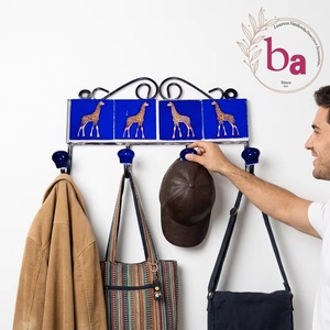 Gancho de Pared de Cerámica Azul con Diseño Floral, 4 Ganchos, Perchero Metálico de Pared, Ecológico, Impermeable, Estilo Vintage - Product Image 2