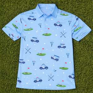 Camiseta de Golf de Manga Corta para Hombre, al por Mayor, con Logotipo Personalizado, Tejido de Poliéster Transpirable de 220 Gramos, con Bolsillo - Product Image 1
