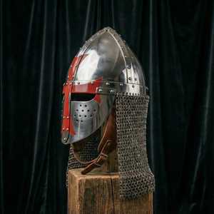 Casque de croisé templier en acier de calibre 18 |   Casque de Chevalier Médiéval avec Croix Rouge |   Cosplay - Product Image 3