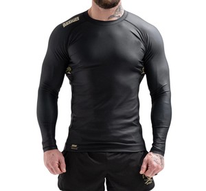 <b>Men's</b> Black Short Sleeve Rash Guard Polyester <b>Swim</b> <b>Shirt</b> with Logo Print Left Sleeve UPF50+ Quick Dry - Product Image 3