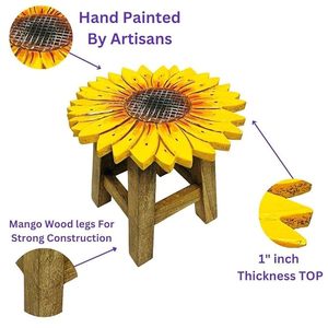 Table d'appoint en bois en forme de tournesol, peinte à la main, jaune, tabouret pour enfants, support décoratif pour chambre à coucher, salon - Product Image 2
