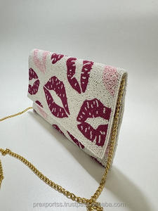 Bolso de Mano Romántico con Cuentas, Bordado a Mano con Labios, Multicolor, Portátil, de Lujo, de Diseñador, Regalo Personalizado, Venta al por Mayor - Product Image 3
