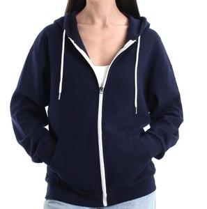 Sudadera con capucha de algodón polar para mujer, al por mayor, con hombros caídos, cremallera, bolsillos canguro, cierre de cremallera, de algodón rizado transpirable - Product Image 2