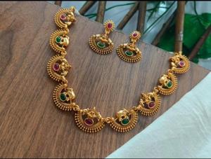 High Quality Brass Ethnic Traditional South <b>Indian</b> Temple Bridal Set Zircon Goddess Design Rose Gold Plated Engagement Party - Product Image 2