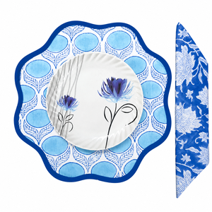 Denim <b>Blue</b> Flower Placemat Block Print fabric <b>table</b> <b>mat</b> easy care machine washable rustic kitchen decor dining <b>mat</b> napkin - Product Image 3