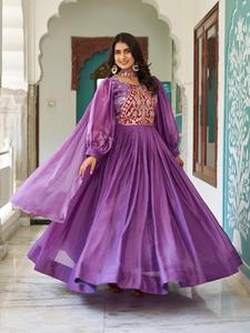 Fendy <b>Silk</b> Embroidered Gown for Women | Heavy Sequence & Thread Fully Stitched Gown with Dupatta Party & Wedding Wear - Product Image 3