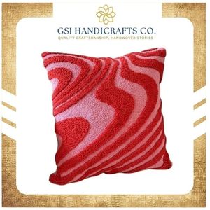Housse de coussin carrée en chenille géométrique abstraite moderne de qualité supérieure, tricotée à la main, rouge rose, décoration intérieure, en vente - Product Image 2