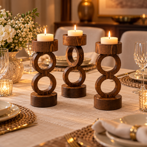 Wooden <b>T</b> <b>Light</b> <b>Candle</b> Holder Double Ring Tealight Stand Rustic Table Decor Natural Grain Pedestal Accent | Freestanding Ornament - Product Image 4