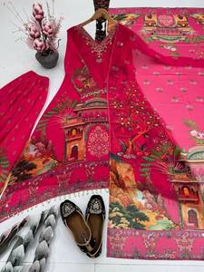 Costume Anarkali Palazzo en Georgette noire pour femmes, à séchage rapide, avec dupatta, vêtements ethniques indiens et pakistanais - Product Image 4