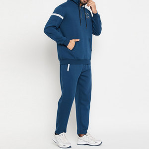 Ensemble de survêtement bleu à capuche pour homme, coupe droite, couleur unie, avec poches latérales, style décontracté, pour l'automne - Product Image 3