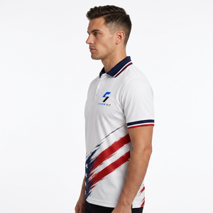 Polo de Manga Corta Blanco para Hombre con Estampado de Bandera Americana, Diseño Deportivo, Corte Regular, Transpirable, Poliéster - Product Image 5