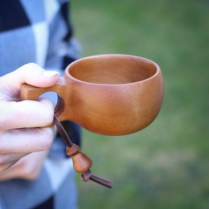 Sustainable Wooden Coffee Mug Kuksa Style Handmade Outdoor Drinking Cup Rustic Nordic Tableware <b>Bar</b> <b>Tool</b> Wholesale - Product Image 1