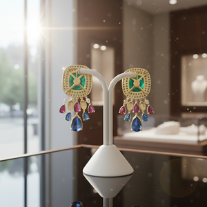 Boucles d'oreilles audacieuses et colorées en pierres précieuses vertes, octogonales, rouges, bleues, hydro, en argent 925 plaqué or, petites boucles d'oreilles pour soirée, bijoux - Product Image 2