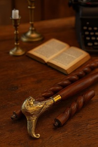 Bâtons de marche rustiques modernes en bois naturel écologique avec poignée en laiton poli, idéaux pour les cadeaux - Product Image 2