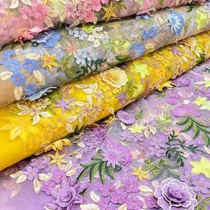 Tissu en coton brodé multi-motifs de style africain, dentelle florale, matière pour robe, vente en gros - Product Image 5