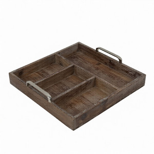ถาดเสิร์ฟอาหารทรงสี่เหลี่ยมทำจากไม้ พร้อมหูจับโลหะ ดีไซน์สร้างสรรค์ ใช้ตกแต่งครัว - Product Image 1