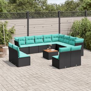 Set Divano da Esterno 13 Pezzi in Polyrattan Nero con Cuscini - Elegante Arredamento da Giardino - Product Image 1