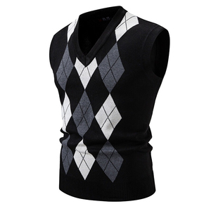 Men's Knitted <b>Argyle</b> Sleeveless Vest V-Neck <b>Sweater</b> Autumn Wear 100% Acrylic Standard Thickness - Product Image 2