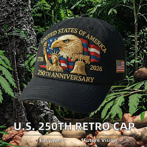 Gorra Ajustable de 6 Paneles con Diseño de Águila Calva, Estilo Retro, Lavada, Transpirable e Impermeable, con Hebilla Plateada y Cobre, para el 250 Aniversario de EE. UU. - Product Image 2
