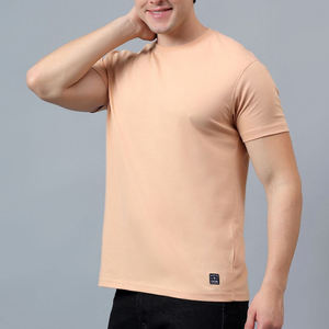Camiseta de Manga Corta con Cuello Redondo para Hombre, Color Durazno, Corte Ajustado, Color Sólido, Informal, Tejida, Deportiva, Secado Rápido, 100% Algodón - Product Image 2