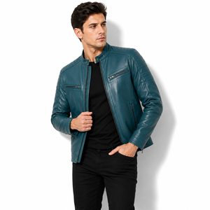 Chaqueta de cuero para hombre diseñada para clima fresco con forro suave, textura duradera, costuras resistentes y bolsillos prácticos para actividades casuales al aire libre. - Product Image 4