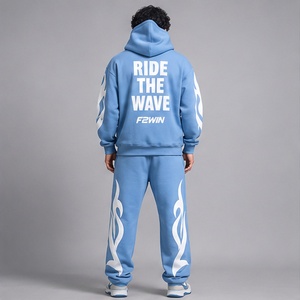 Conjunto Deportivo F2WIN para Hombre, Azul, con Capucha, Transpirable, de Forro Polar, Sudadera de Manga Larga de Poliéster/Algodón, Pantalones de Corte Regular, para Verano - Product Image 2