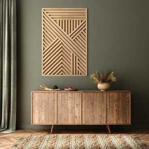 Panneau mural en bois géométrique moderne, décoration murale en bois artisanale pour salon, chambre et décoration intérieure - Product Image 1