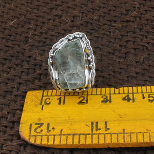 Anillo de Plata de Ley 925 Hecho a Mano con Aguamarina Punteada, Diseño Vintage Granulado, Anillo de Piedra Preciosa Natural, Joyería de Plata al por Mayor - Product Image 4