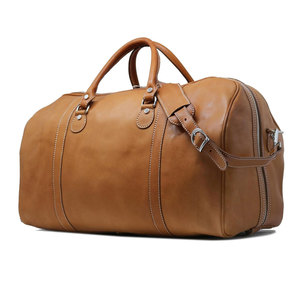 Genuine <b>Leather</b> Duffle <b>Bag</b> Men Solid Color Zipper Closure Casual Travel <b>Bag</b> 30-40L Capacity <b>Soft</b> Handle Adjustable Strap - Product Image 1