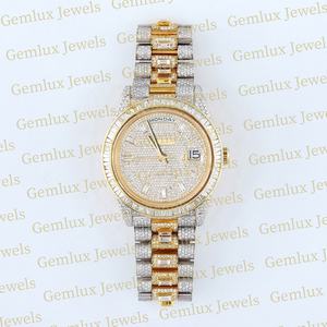 Testeur de diamants de haute qualité deux tons D VVS entièrement glacé Moissanite diamant Baguette mouvement automatique montre Hip Hop - Product Image 1