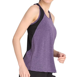 Camiseta sin mangas de punto morada para mujer, cuello redondo, estilo deportivo, transpirable, con bloques de color, 100% poliéster - Product Image 4