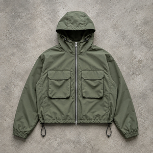 Men's Hooded Color Blocking <b>Racer</b> <b>Jacket</b> Windproof Sporty Style Polyester Zipper Closure Autumn Wear - Product Image 2