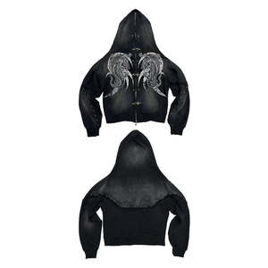 Sweat à capuche oversize zippé intégral style streetwear en molleton polyester/coton, avec broderie et imprimé graphique tricoté, coupe droite et épaules tombantes - Product Image 2