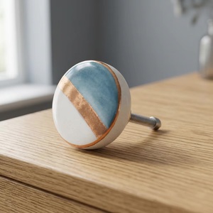 Ceramic Cabinet <b>Knob</b> Round Blue White <b>Copper</b> Stripe Industrial Drawer Handle Kitchen Wardrobe Bedroom Furniture Decor Durable - Product Image 1
