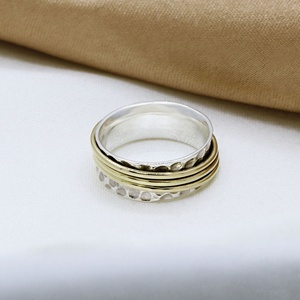 Hot Selling Handmade High Quality 925 Silver Two Tone <b>Spinner</b> Hammered Meditation Thumb Band <b>Ring</b> Fine Jewelry Wholesaler - Product Image 1