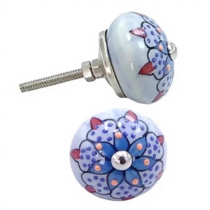 Pomo de Porcelana Tradicional para Muebles, Diseño Floral Redondo, Azul y Rosa, para Cocina, Armario, Muebles, Duradero - Product Image 1