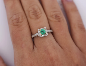 Square <b>Emerald</b> Cut <b>Ring</b> 925 Silver Plated Pave Setting Classic Engagement Band Women's May Birthstone Jewelry - Product Image 1