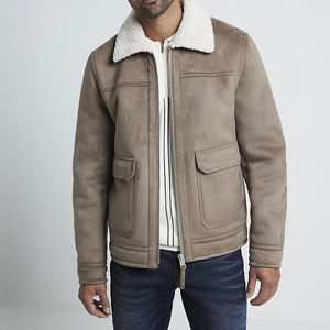 Blousons aviateurs en cuir personnalisés pour hommes, col montant en toile, logo frontal, respirants, écologiques, haute qualité, vente en gros - Product Image 2