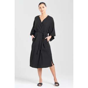 Bata Kimono Negra para Mujer, Estilo Envolvente, Larga hasta el Suelo, con Cinturón, Ropa de Estar por Casa de Lujo, Informal, Ecológica - Product Image 1
