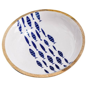 Bol de service en bois d'acacia de haute qualité fabriqué en Inde, imprimé émail, en bois de manguier avec peinture émail pour le service - Product Image 3