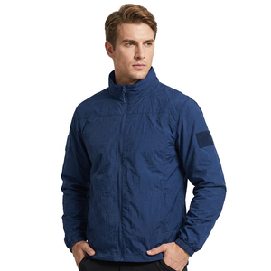 Men's Windproof Zipper <b>Jacket</b> Solid Color Stand Collar Casual Polyester Outerwear Autumn Wear Left Sleeve Logo - Product Image 3