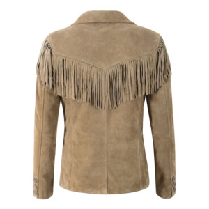 Custom 100% Premium Beige Cow Suede Leather Fringed Coat <b>Women</b>’s Western Fringes <b>Jacket</b> Western Boho Blazer Style Suede Coat - Product Image 3