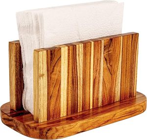 Porta servilletas clásico de madera con base rectangular, diseño vertical de panel, tamaño mediano, para mesa de cocina o comedor. - Product Image 5