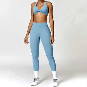Ensemble de yoga deux pièces en nylon et spandex pour femmes, leggings taille haute et soutien-gorge de sport, vêtements de sport sans couture pour la gym, l'entraînement et le fitness - Product Image 3