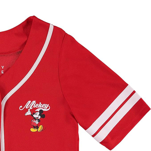 Maillot de baseball rouge tendance à motif de personnage de dessin animé, style streetwear, manches courtes, chemise de sport à boutons intégraux - Product Image 4