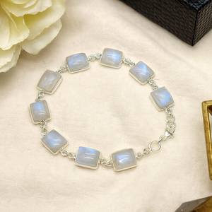 Pulsera de Piedra Lunar Arcoíris, Plata de Ley 925, Ajustable, Estilo Boho, Hecha a Mano, Joyería de Piedras Preciosas Naturales, Regalo - Product Image 1